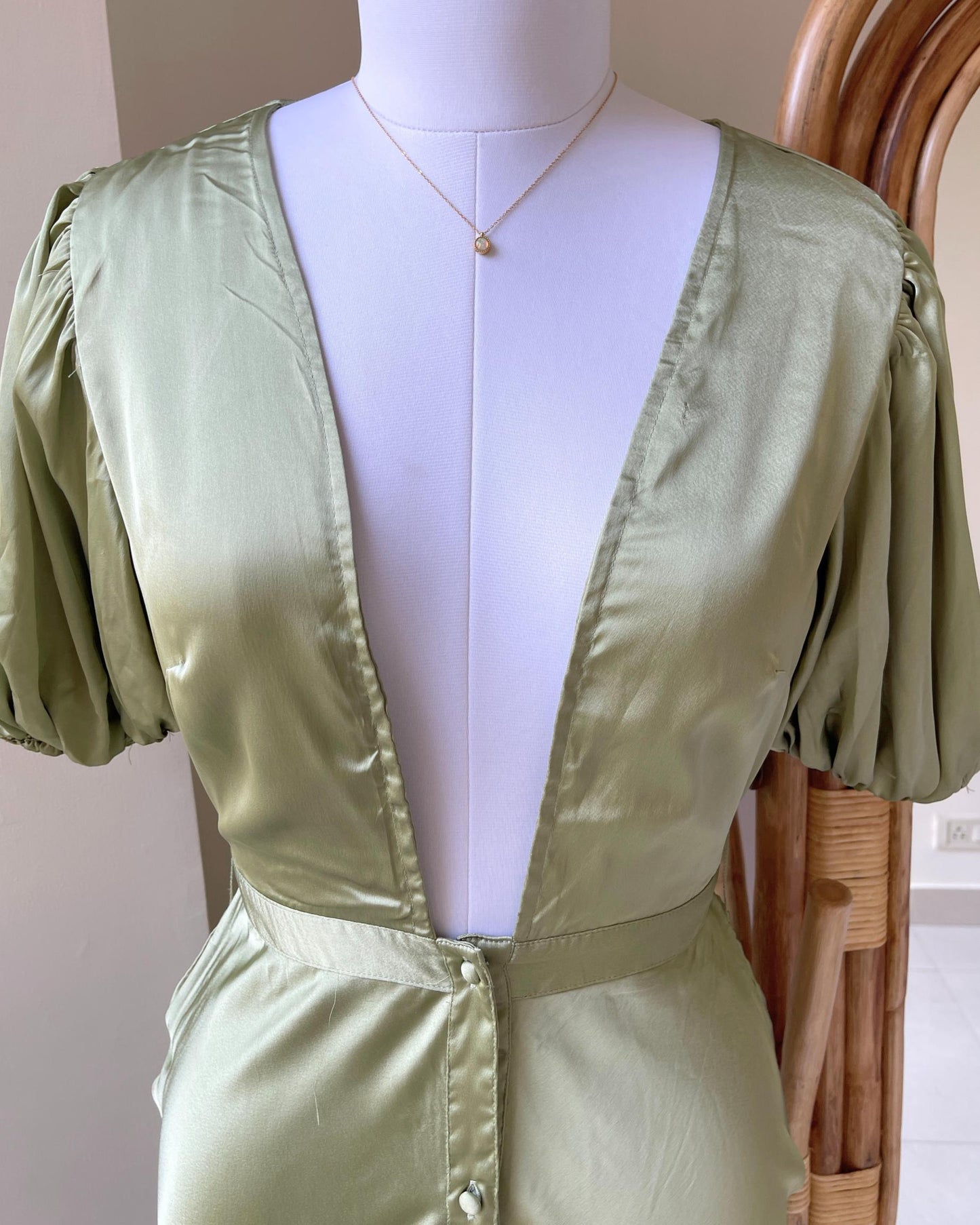 Pistachio Dusk Satin Dress (S)
