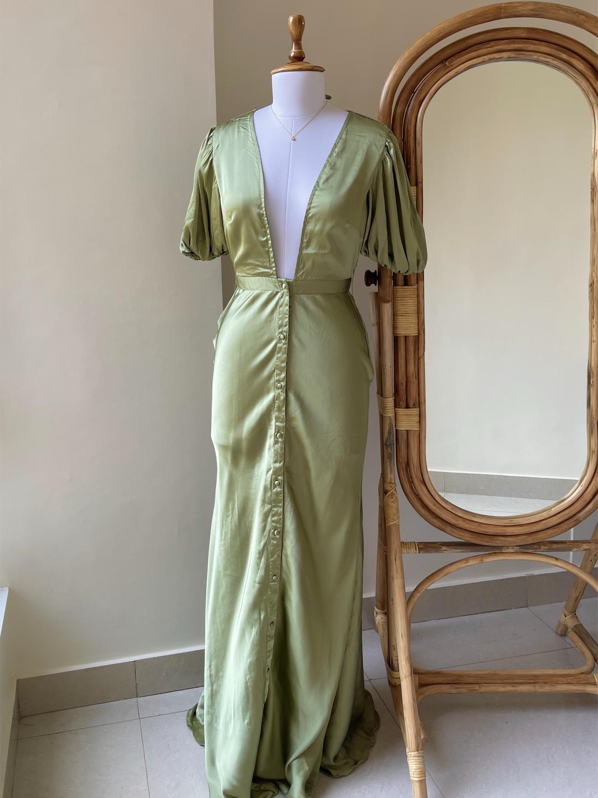 Pistachio Dusk Satin Dress (S)