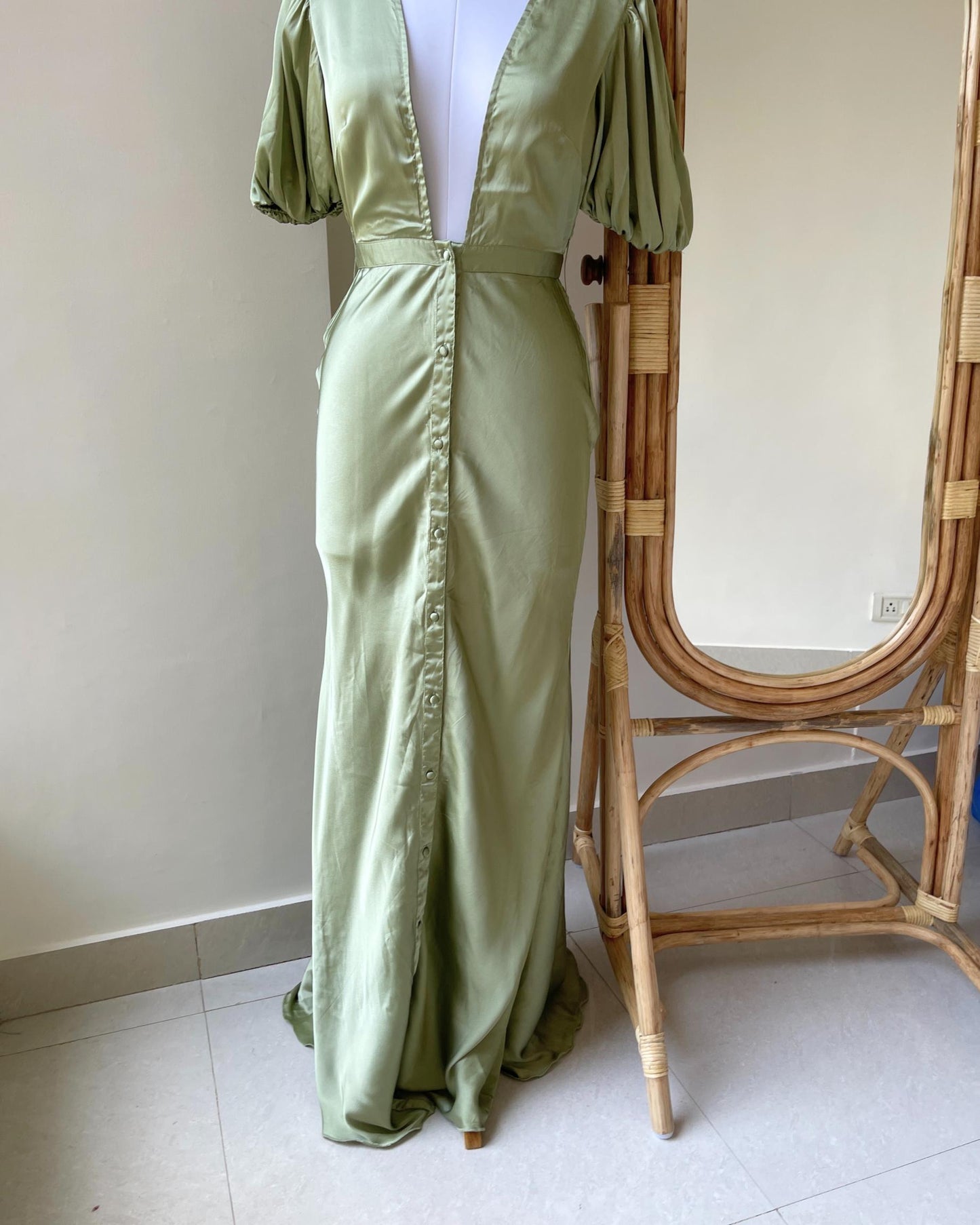 Pistachio Dusk Satin Dress (S)