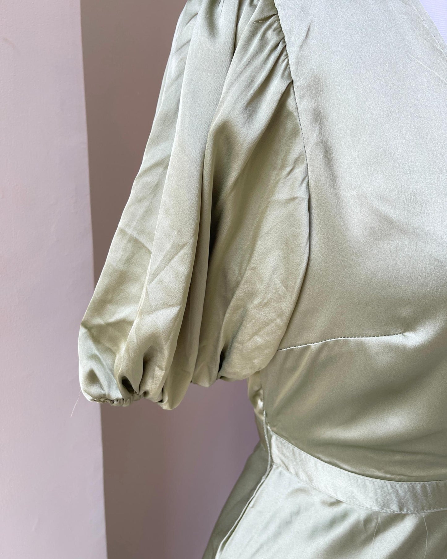 Pistachio Dusk Satin Dress (S)