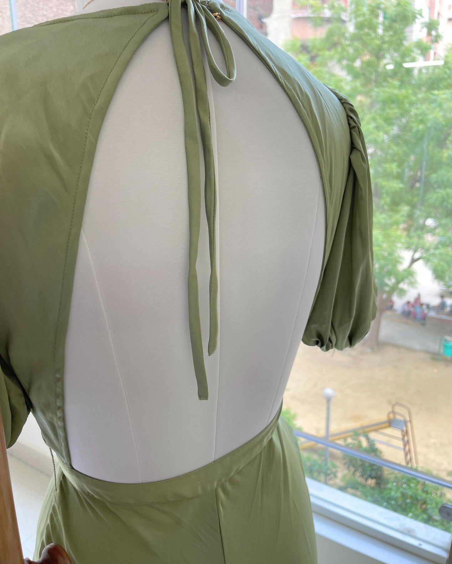 Pistachio Dusk Satin Dress (S)