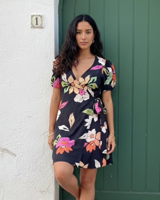 Midnight Bloom Wrap Dress (S)
