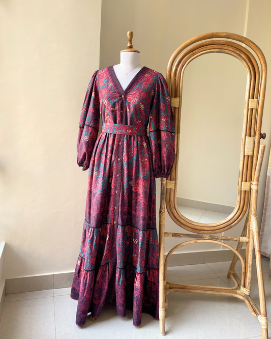 Plum Bouquet Dress(M)