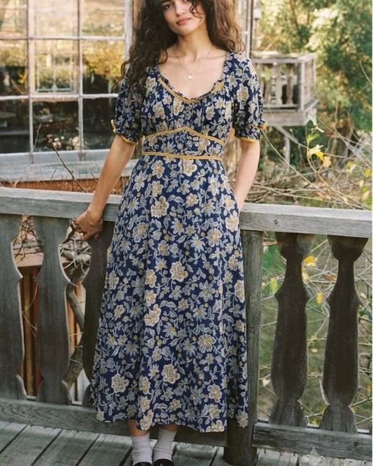 Navy Flora Dress(L)