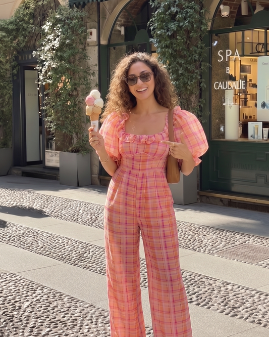 Peach Plaid Jumpsuit (XS)