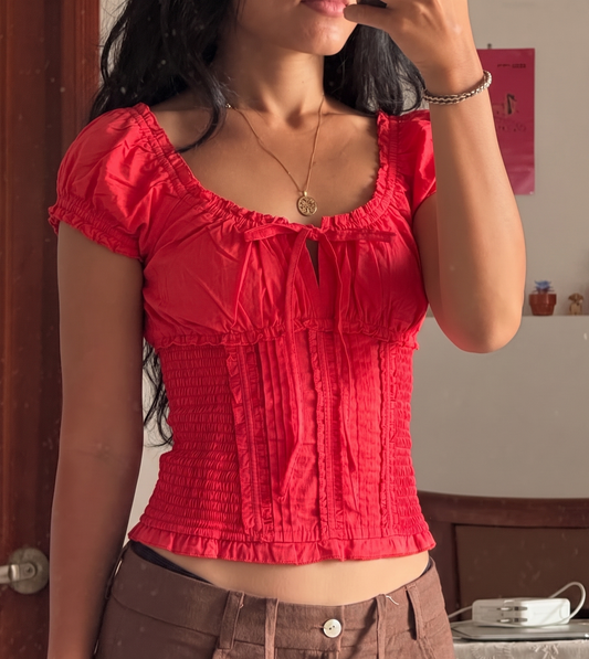 Milkmaid Blouse Red