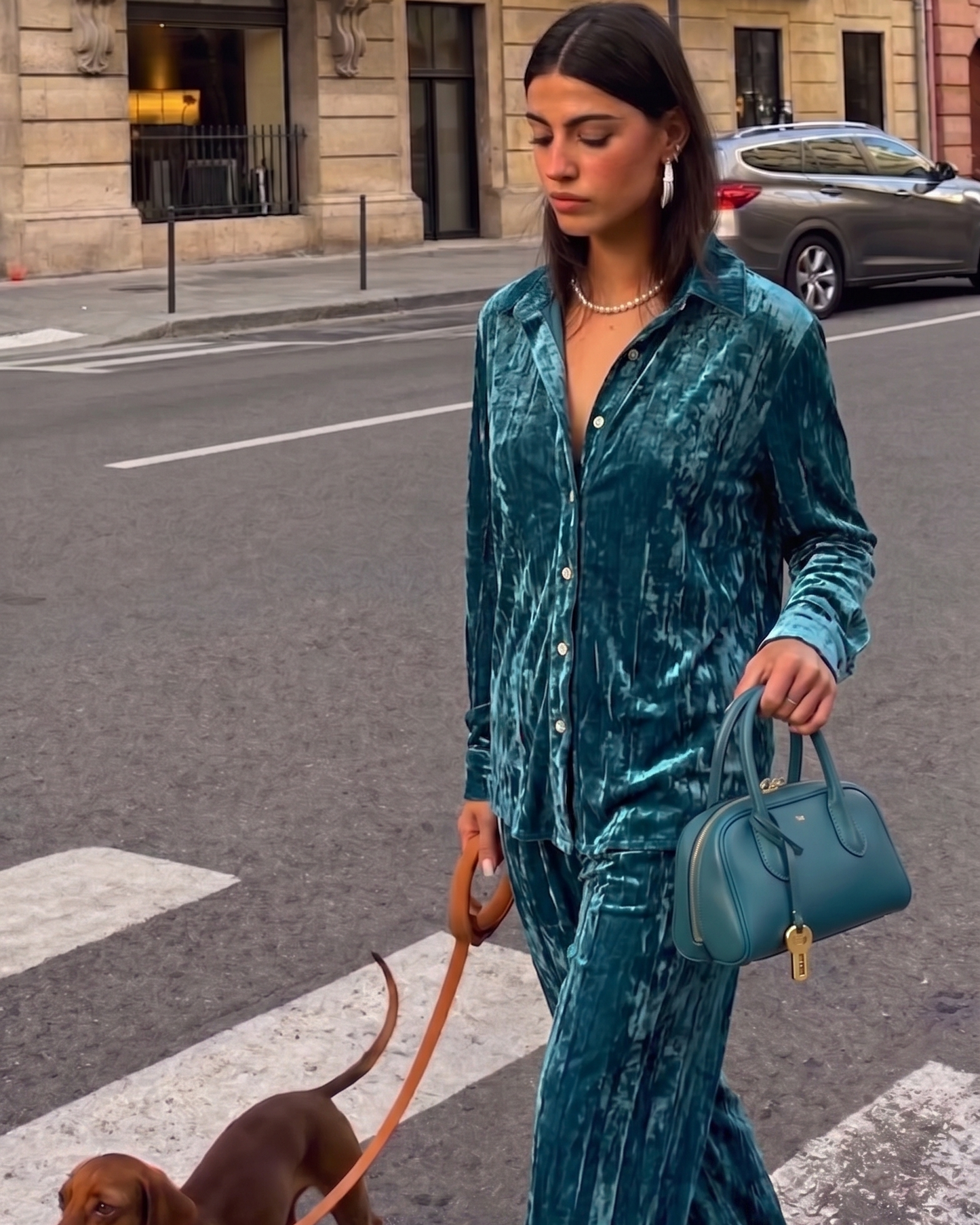 Ice Teal Crushed Velvet Co-ord Set (M)