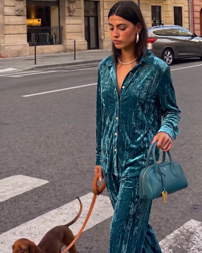 Ice Teal Crushed Velvet Co-ord Set (M)