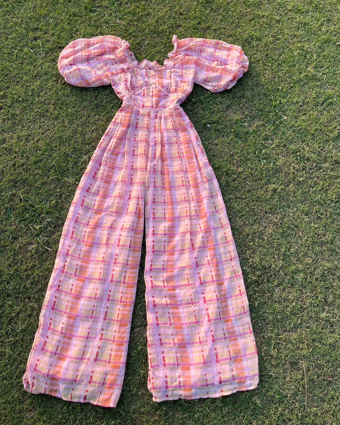 Peach Plaid Jumpsuit (XS)