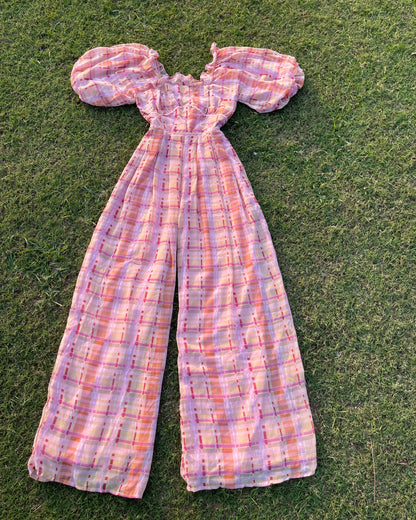 Peach Plaid Jumpsuit (XS)