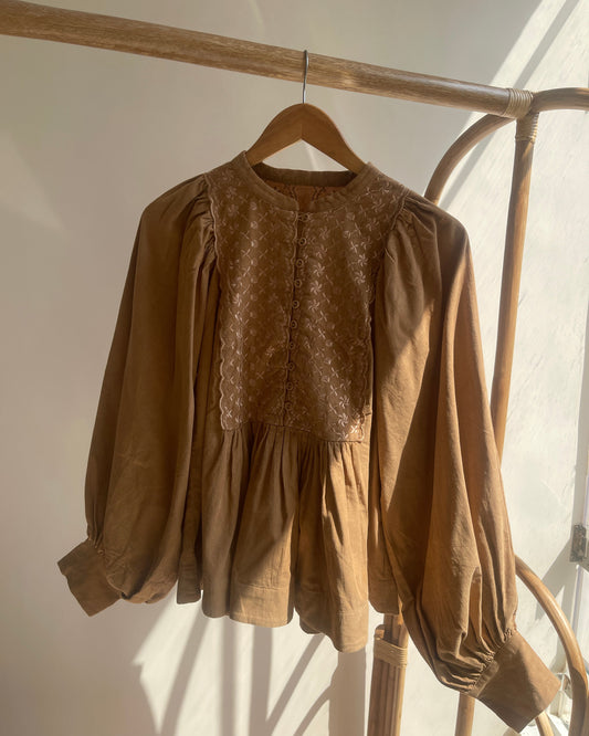 Clay Blossom Peplum Blouse (L)