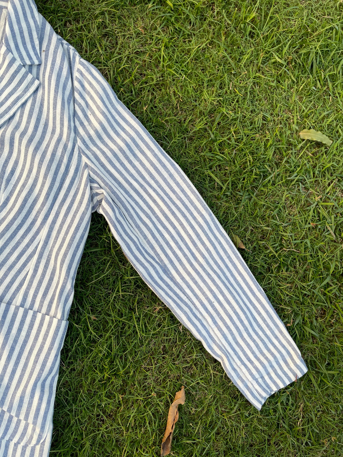 Blue White Striped Linen Blazer (L)