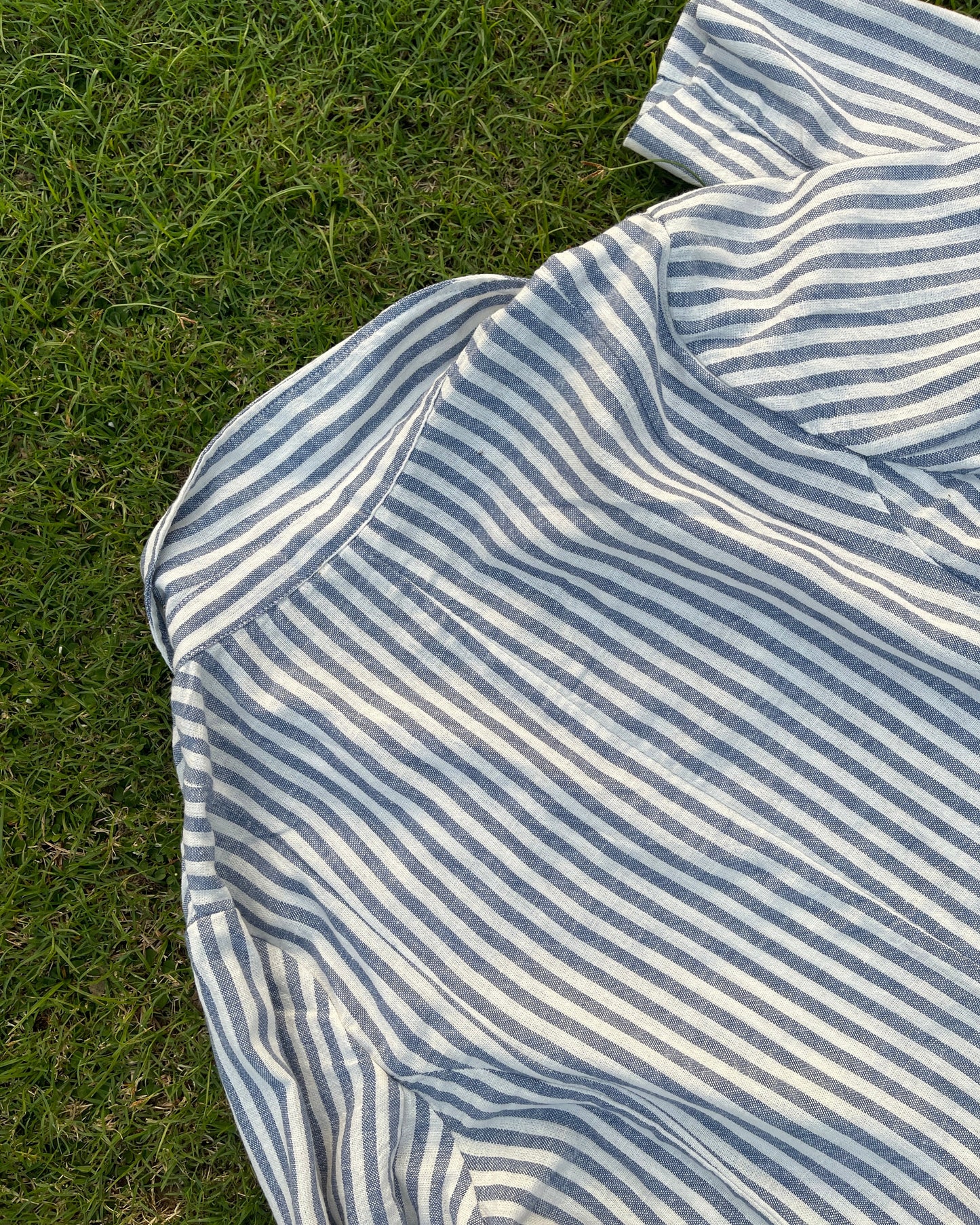 Blue White Striped Linen Blazer (L)