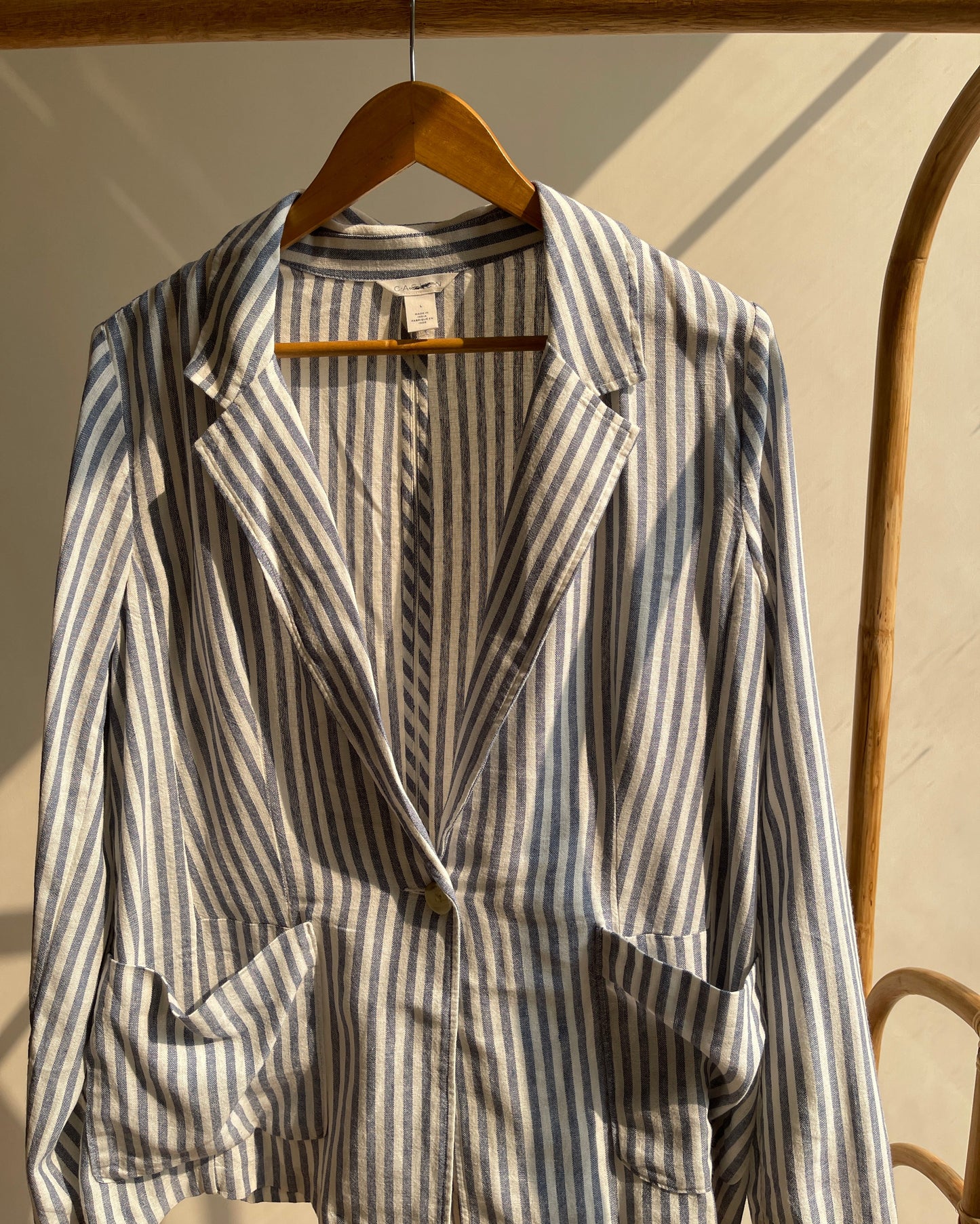 Blue White Striped Linen Blazer (L)