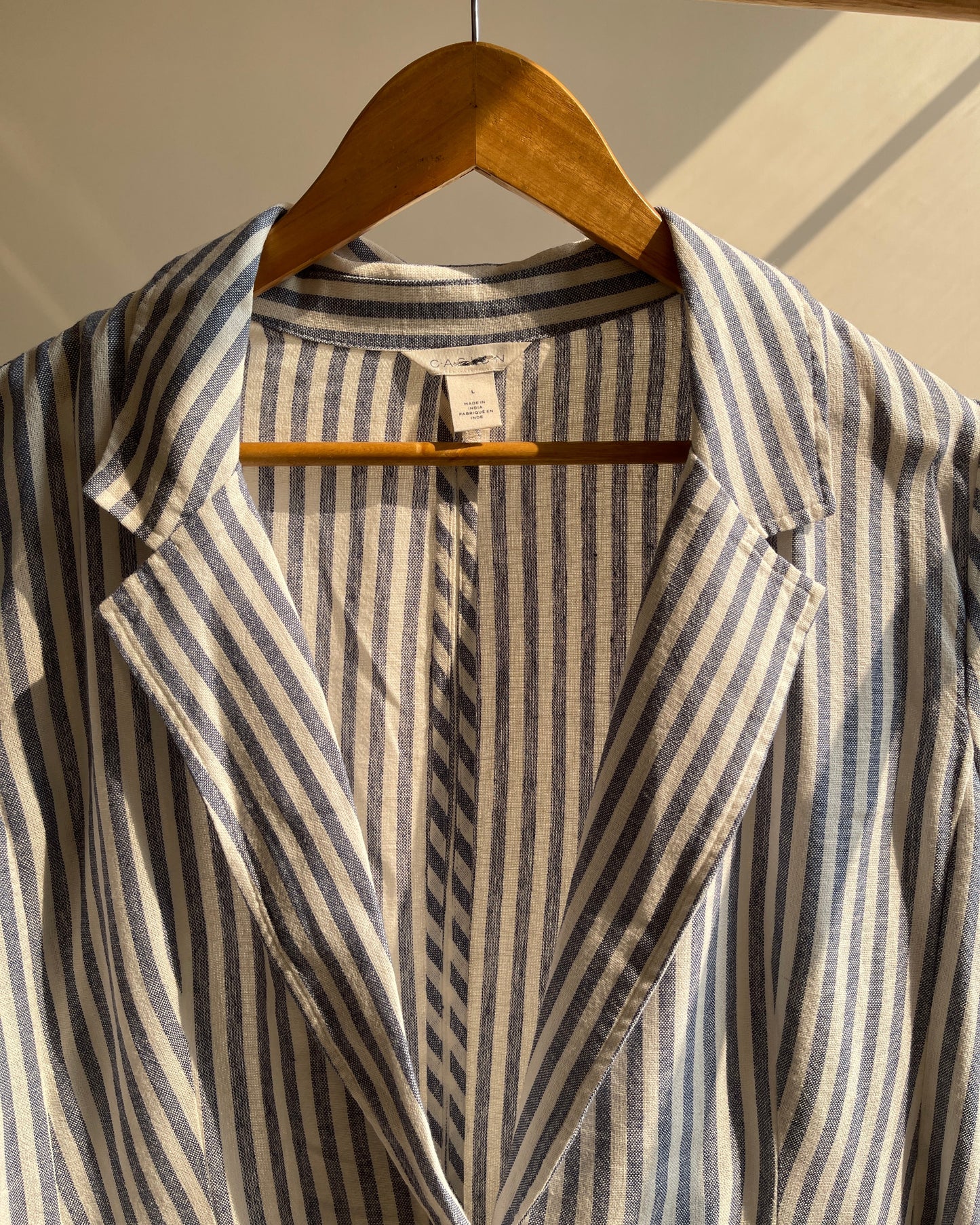 Blue White Striped Linen Blazer (L)