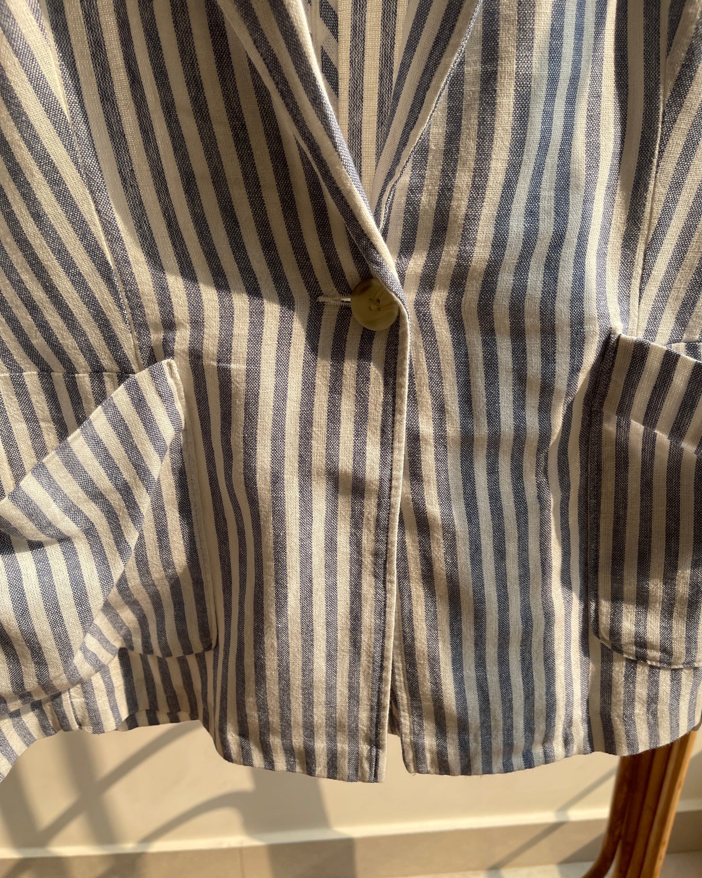 Blue White Striped Linen Blazer (L)