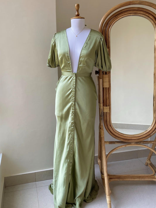 Pistachio Dusk Satin Dress (S)
