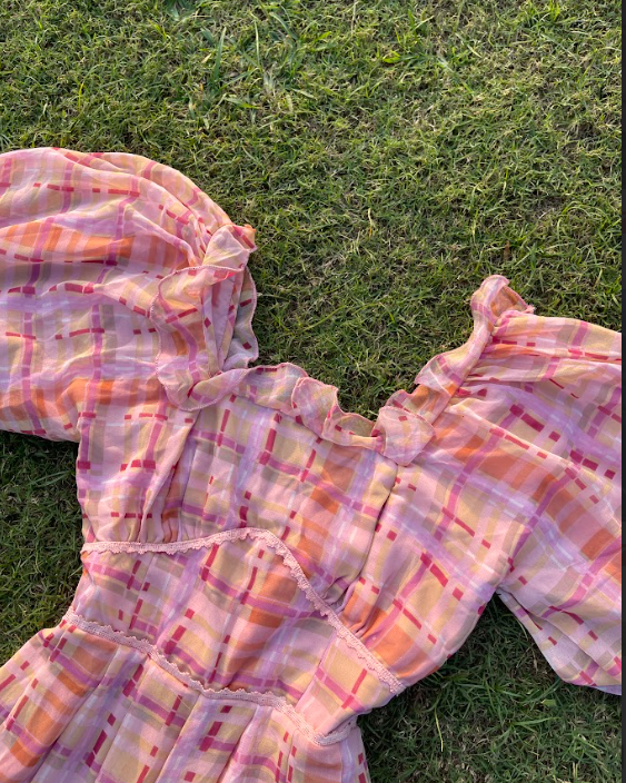 Peach Plaid Jumpsuit (XS)