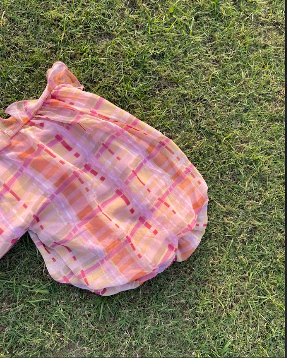 Peach Plaid Jumpsuit (XS)